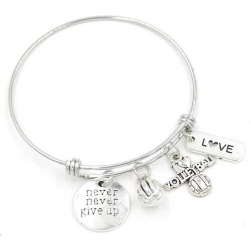 New Arrival Stainless Steel Bangle Volleyball Jewelry Zinc Alloy I Love Volleyball Charms Bracelets Gift Pulsera