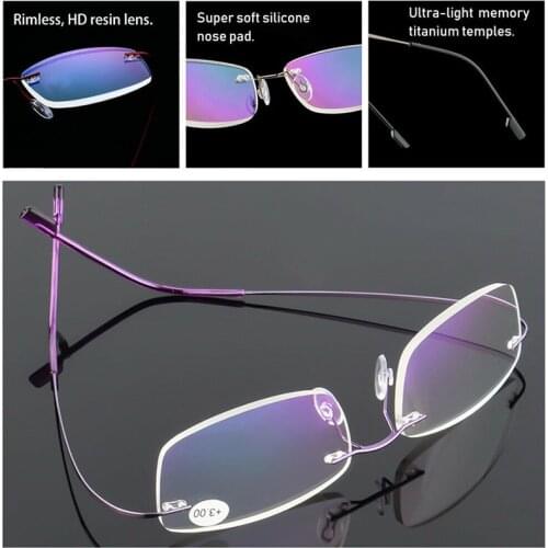 Reading Glasses Ultralight Rimless Memory Titanium Alloy Eyeglasses Eyewear Unisex Spectacles Black
