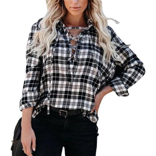 Autumn Winter New Fund Euramerican Female Half Opens lapel loose leisure Fashionable Plaid Shirt