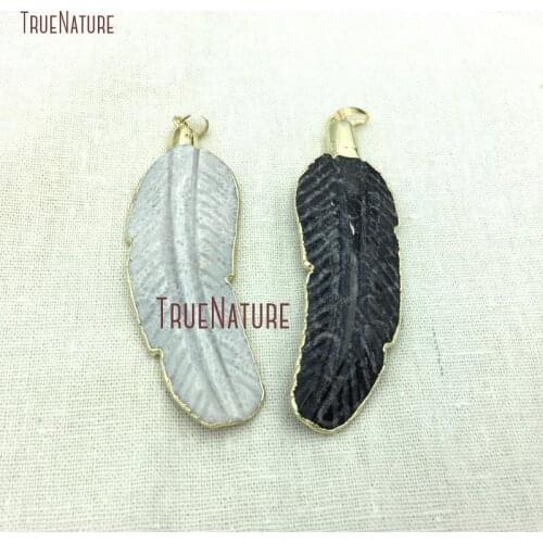 Gold Electroplated Feather Pendant Chrysanthemum Jaspers Pendant PM4227