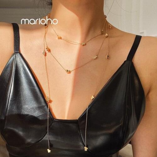 Simple Alloy Metal Multi-layer Heart Set Long Necklace Gold Color Geometric Sweater Chain For Women Fashion Party Gift