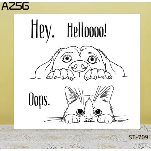AZSG Hello cat/dog Clear Stamps For Scrapbook DIY Photo Cards Account Rubber Stamp Finished Transparent Chapter Size 14*14cm