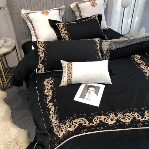 Luxury embroidery bedlinen black Bedding Set King Queen Size Bed Linen egyptian cotton Duvet Cover Bed Sheet Set Pillowcases