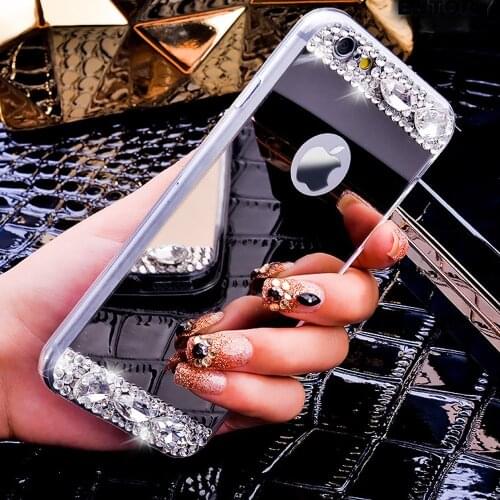TUMI.OvO Luxury Diamond Jewelry Bling Crystal Mirror Soft TPU Cover Case for iPhone 4 4S 5 5S 5SE 6 6S 7 Plus Mobile Phone Cases