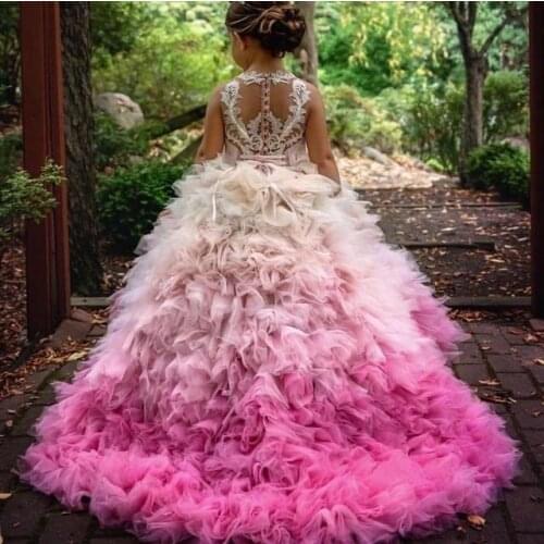 Flower Girls Puffy Ball Gowns Pink Shade Girls Birthday Pageant Dresses Ball Gowns Girls Luxury Pink Photo Prop Dresses Custom