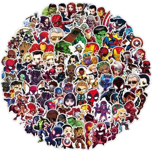 100pcs Cartoon Marvel Stickers Cool The Avengers Waterproof Sticker Luggage Skateboard Guitar Laptop Stikers Kid Toys