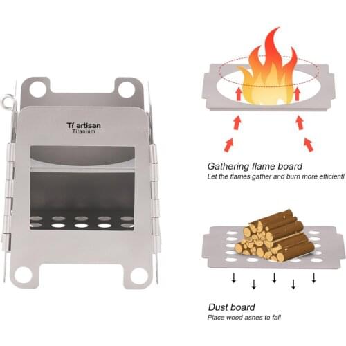 Tiartisan Outdoor Titanium Ultralight Folding Wood Pocket Stove Multi-Fuels Alcohol Stove Camping Hiking Stove WS006