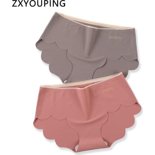 New Women Soft Seamless Panties Ultra Thin Sexy Ruffles Briefs Mid Waist M-XL Girl Underwear Mulberry Silk Crotch Cloth Lingerie