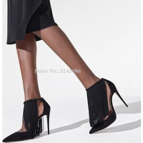 Lady Sexy Tassel Stiletto Heel Pumps Shoes Women New Pointed Toe Fringe Single Shoes Fashion Large Size Dress High Heels Shoes