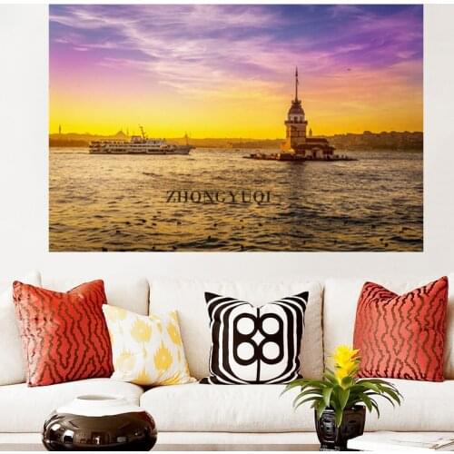 Turkey Sea Sunrises sunsets Sky Maiden Tower Istanbul Nature KD185 Living room home wall art decor poster Frame Canvas Painti