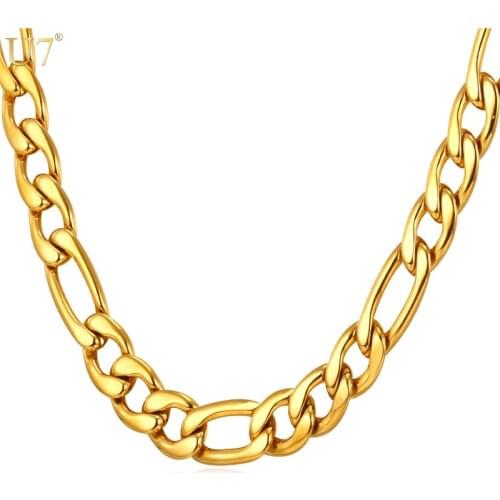 U7 Gold Color Necklace Chain Men Jewelry Father Gift Wholesale 5 Sizes 9MM New Trendy Long Link Chain Necklace N550