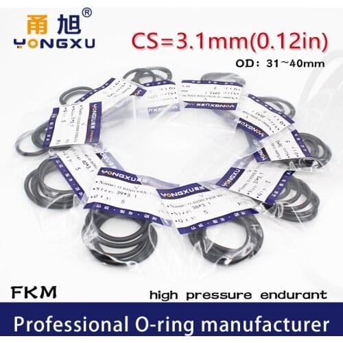3PCS/lot Black FKM fluororubber Rubber O-rings Seals CS3.1mm OD31/32/33/34/35/36/37/38/39/40*3.1mm ORing Seal Gasket Ring Washer