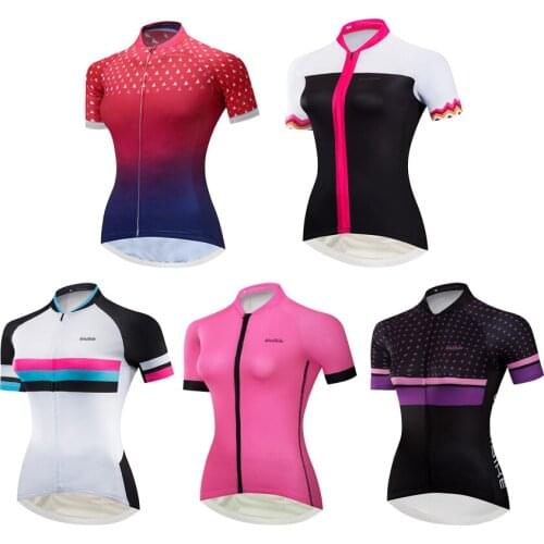 Wulibike Cycling Jersey Womens Short Sleeve Bicycle Top Summer Breathable Quick-Dry T-Shirt Anti-UV Bike Cycling Clothing