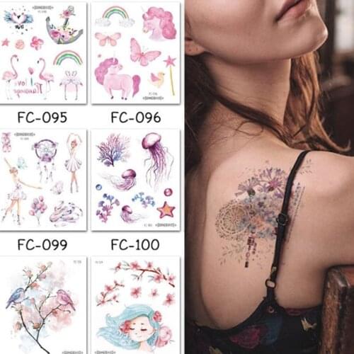 Waterproof Temporary Tattoo Sticker Flamingo Flowers Body Tattoo Stickers Chest Cherry Blossom Tree for Women Kids Fake Tattoo