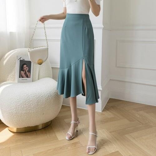 Spring summer Korean Chic Ruffles Slim High Waist Mermaid Skirts Women Wild Solid Wrap Hip skirt