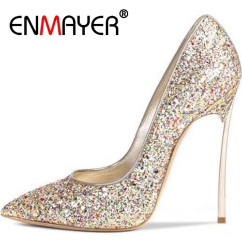 ENMAYER Pointed Toe Casual Slip-On Zapatos De Mujer Sapato Feminino High Heel Shoes Size 34-43 ZYL2452