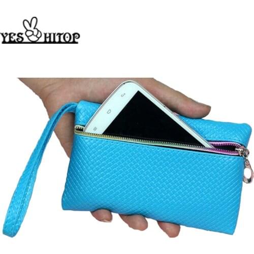 2021 HOT Candy Color 16*10CM Women wallet phone 2019 red pink black white blue Coin purse woman zipper PU leather