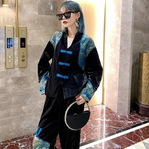 Chinese Style Clothing Women Tang Suit Embroidery Blouse Wide Leg Harem Pants Femme Casual Fashion Oriental 2 Pieces Set 11818