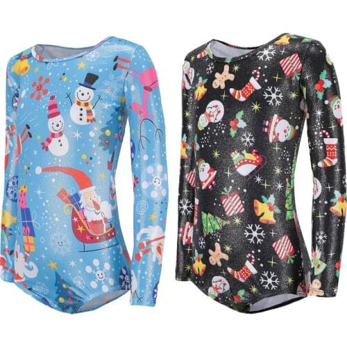 Girls' Xmas Gymnastics Bodysuit Long Sleeves Leotard Ballet Dance Costume
