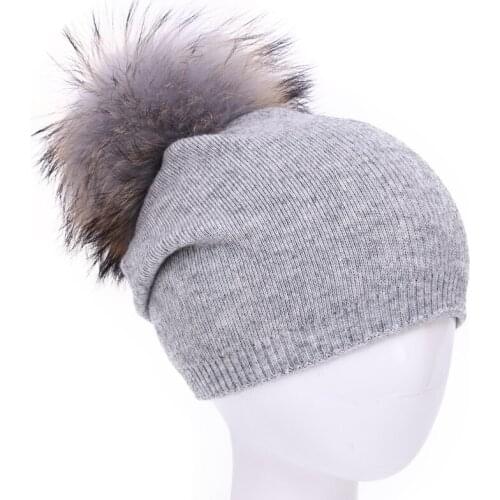 Winter Warm Baby Beanies Hat Real Fur Pom Pom Children Hats Wool Knitted Cute Cap For Girls Boys Casual Solid Color