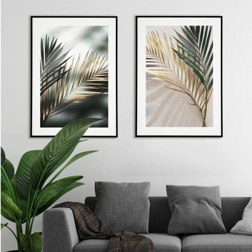 Golden Leaves Poster Nordic Canvas Painting Palm leaf Wall Art Pictures For Living Room Modern On The Wall Home Decorative Prins
