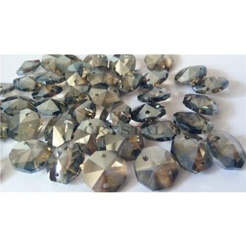 100Pcs 14MM Smoky Gray Glass Crystal Octagon Beads In 2Holes Freeshipping
