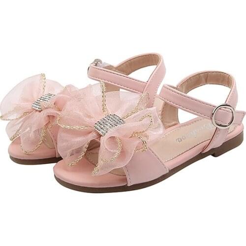 2021 Summer New Girls Sandals Korean Girl Baby Bowknot Rhinestone Princess Shoes Soft Sole Open Toe Casual Shoes Chic for Party