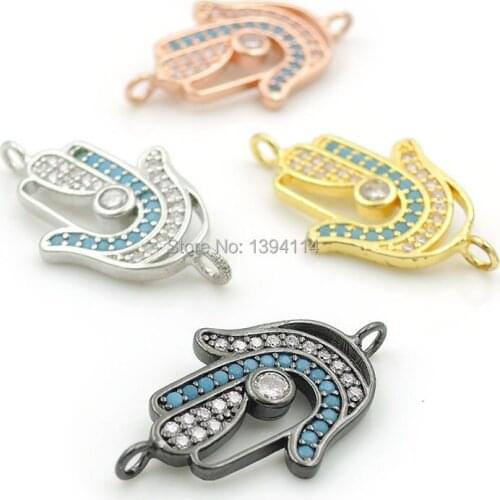 21*12*2mm Micro Pave Kallaite&Clear CZ Bezel Setting Hand Connectors Fit For Making DIY Bracelets Jewelry