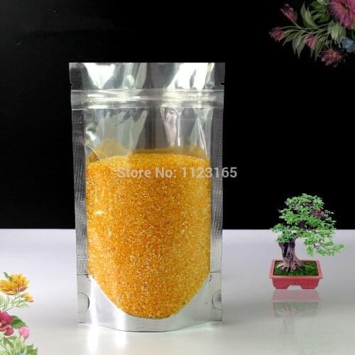 24x37cm,100 X Stand up translucent Aluminium foil Zip Lock Bag - Silvery aluminum Malar and Resealable plastic pouch clear Front