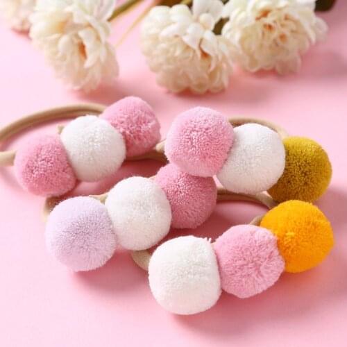 36pc/lot Small Solid Pom Pom Ball Fur Ball With Nylon Headband Handmade Hair Band For Kids Girls Hair Accessories