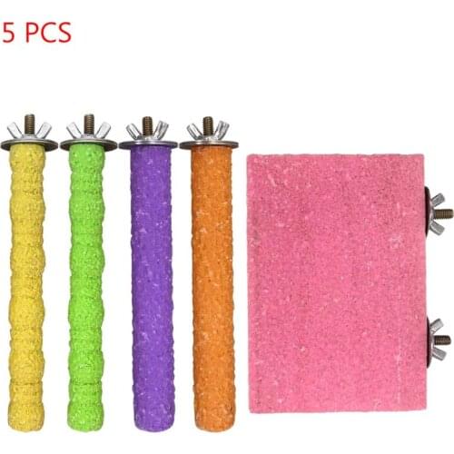 5Pcs Bird Perch Parakeet Chewing Grinding Toys Rough Sand Wood Perch Parrot Cage Stand Platform Accessories