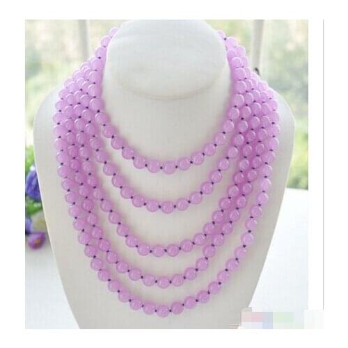FREE SHIPPING>>>@@ > S1670 Long 100" 10mm round lavender stone bead necklace^^^@^Noble style Natural Fine jewe