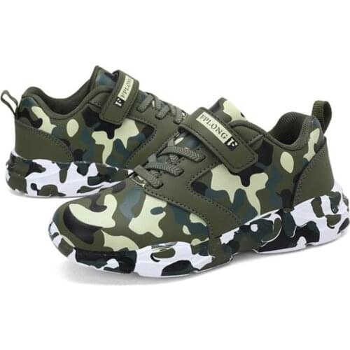 Childrens Leather Camouflage Sneakers Student Military Training Running Shoes Boys and Girls Casual Sneakers
