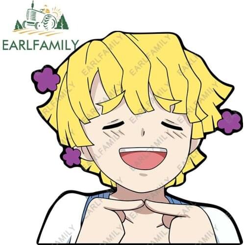 EARLFAMILY 13cm x 12.8cm Funny Zenitsu Peeker Cartoon Anime Car Sticker Vinyl JDM Graffiti No Reflective Rear Windshield Decal