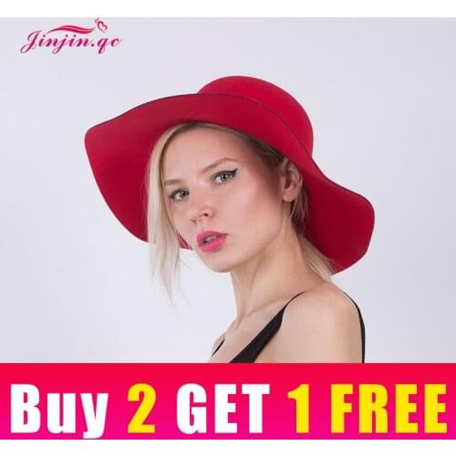 Jinjin.QC 2019 Fashion Autumn Fedoras Vintage Pure Womens Beach Sun Hats Female Waves Large Brim Sunbonnet Fedoras Lady Sun Hat
