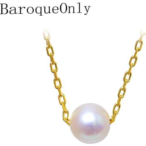 BaroqueOnly Akoya Pearl Pendant Necklace 5-6mm White Akoya Sea Pearl Necklace 925 Silver Sterling Simple Jewelry for Women