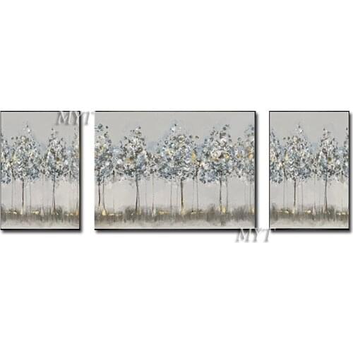 3 Pieces Abstract Knife Birches Trees Oil Painting Group 3 Panels Canvas Wall Art Set Hot Selling Wall Pictures Canvas Craft