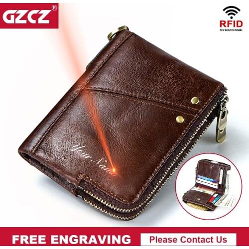 Free Engrave Name Rfid Male Wallet Genuine Leather Men Slim Wallet Short Coin Purse id Card Holder Portomonee gift for boyfriend
