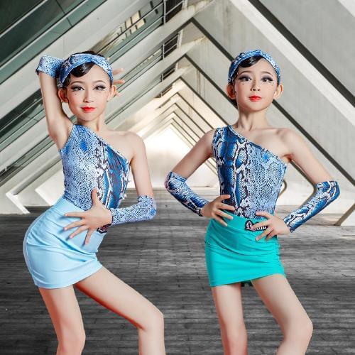 Latin Dance Costumes New Snakeskin Printing One-Shoulder Slim Sexy Dresses Sets Professional Dance Competition Practice Clothes