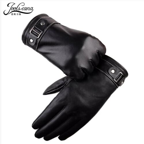 Joolscana leather gloves men wither gloves genuine leather sheepskin black gloves very good quality warm mittens