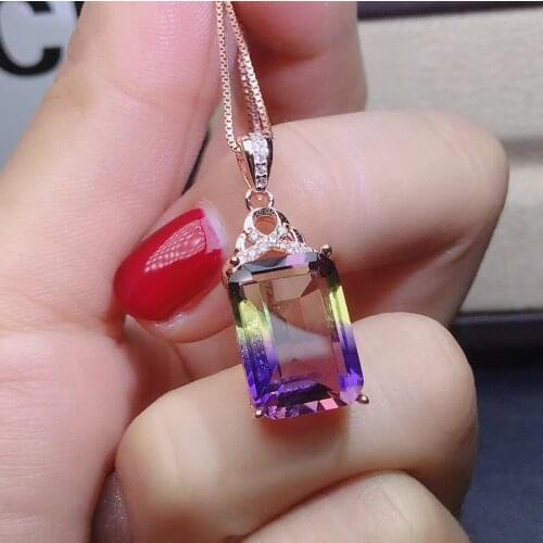 The Best Gift for the Birthday Real natural Luxury Ametrine pendant 925 sterling silver Necklace