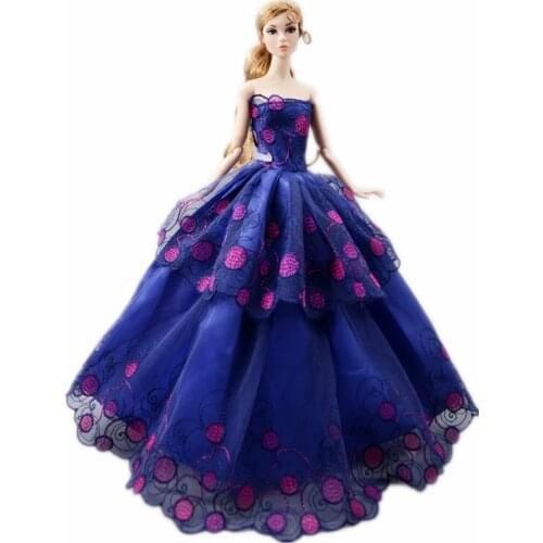 Fashion Royal Blue Floral Lace Princess Doll Clothes For Barbie Dress Wedding Party Gown 1/6 BJD Dolls Accessories Kids Toy Gift