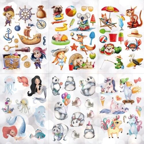 Cartoon Mermaid Pirate Raccoon Unicorn Waterproof Temporary Tattoo Sticker Kangaroo Koala Flash Tattoos Body Art Fake Tatoo