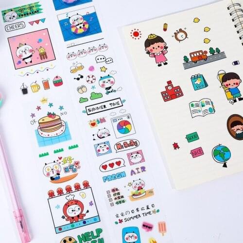 Cartoon Transparent PTE Stickers Student Hand Account Material Decoration Segmented Tape Waterproof Diy Stickers Stationery