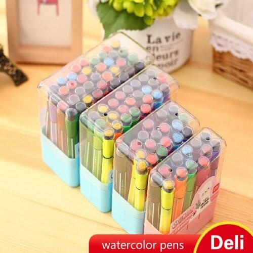 Deli Washable Watercolor Marker Set 12 18 24 36 Colors Children Hexagon Graffiti Painting Pen Sets Watercolor Pen with Seal