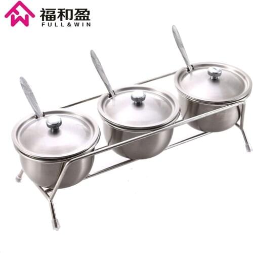 3pcs Multipurpse Stainless Steel Spice Rack Cruet Condiment Spice Set Jars With A Spice Rack Condiment Canister Seasoning Tools