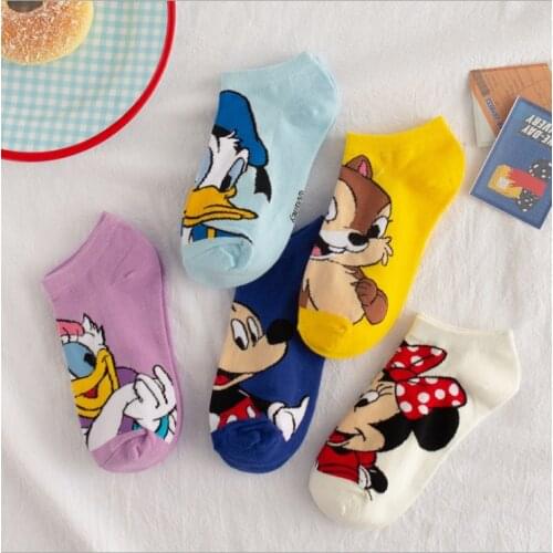 1 Pair Disney women socks Cartoon cotton short socks Happy funny harajuku boat socks Super Cute Kawaii sock for woman size 35-40