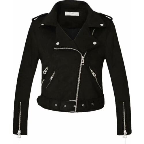 2019 New Women Autumn Winter Faux Soft Leather Jackets Coats Lady Black PU Rivet Zipper Epaulet 3D print Motorcycle Streetwear