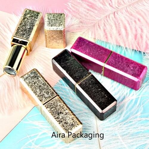 12.1mm Pink New Arrival High Class Empty lip balm tube Square Plastic Gold Lip Rouge Container Grey Lipstick Tubes 30Pcs/Lot