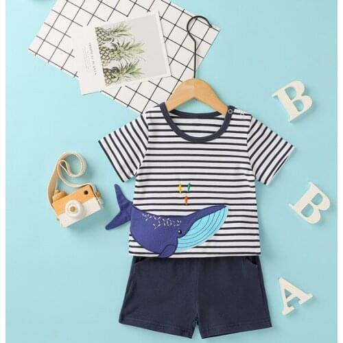Baby Boys Clothes 2020 Summer Boy 2pcs Set Children Clothing Animal Appliqued Kids Tees Short Sleeve Toddler Boys Tops +Shorts